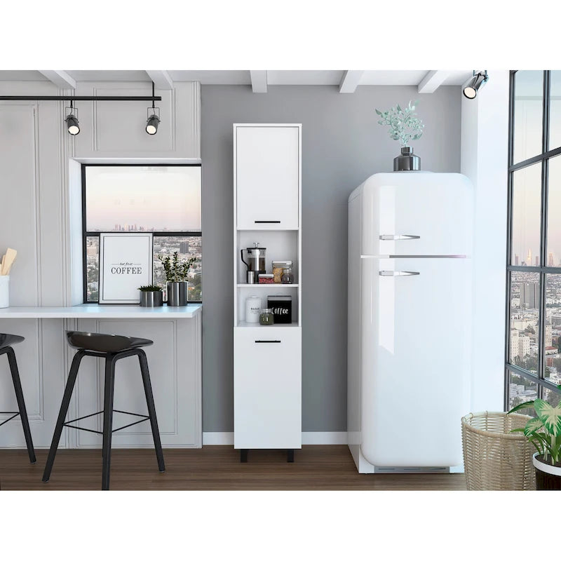 Garde-manger avec 2 armoires et 2 étagères ouvertes, poignées et charnières en aluminium - N/A