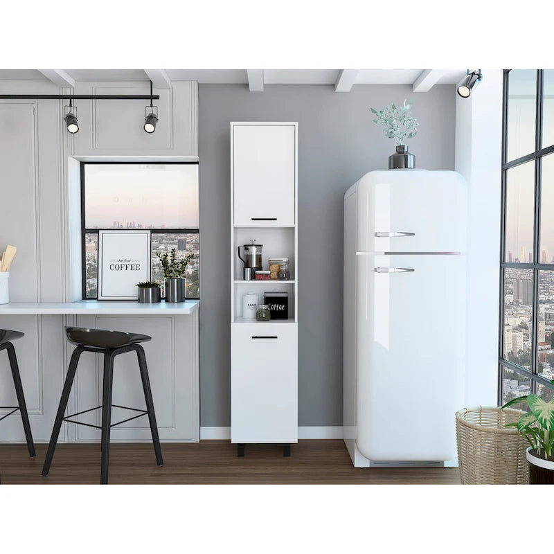 Garde-manger avec 2 armoires et 2 étagères ouvertes, poignées et charnières en aluminium - N/A