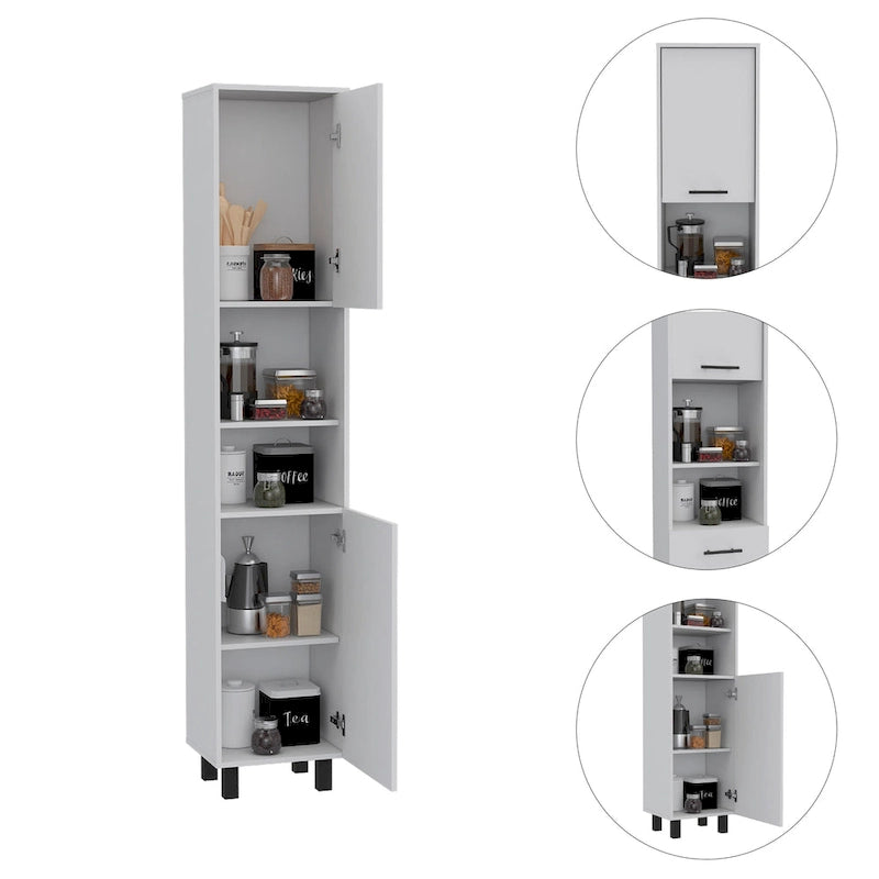 Garde-manger avec 2 armoires et 2 étagères ouvertes, poignées et charnières en aluminium - N/A