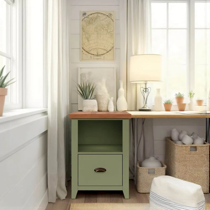 Classeur moderne de style « farmhouse » avec 1 tiroir, 56 cm, aucun assemblage requis, fini deux tons