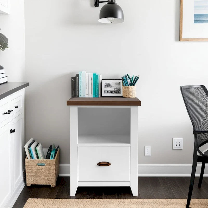 Classeur moderne de style « farmhouse » avec 1 tiroir, 56 cm, aucun assemblage requis, fini deux tons