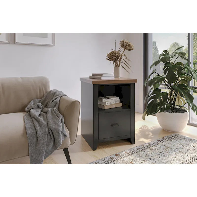 Classeur moderne de style « farmhouse » avec 1 tiroir, 56 cm, aucun assemblage requis, fini deux tons