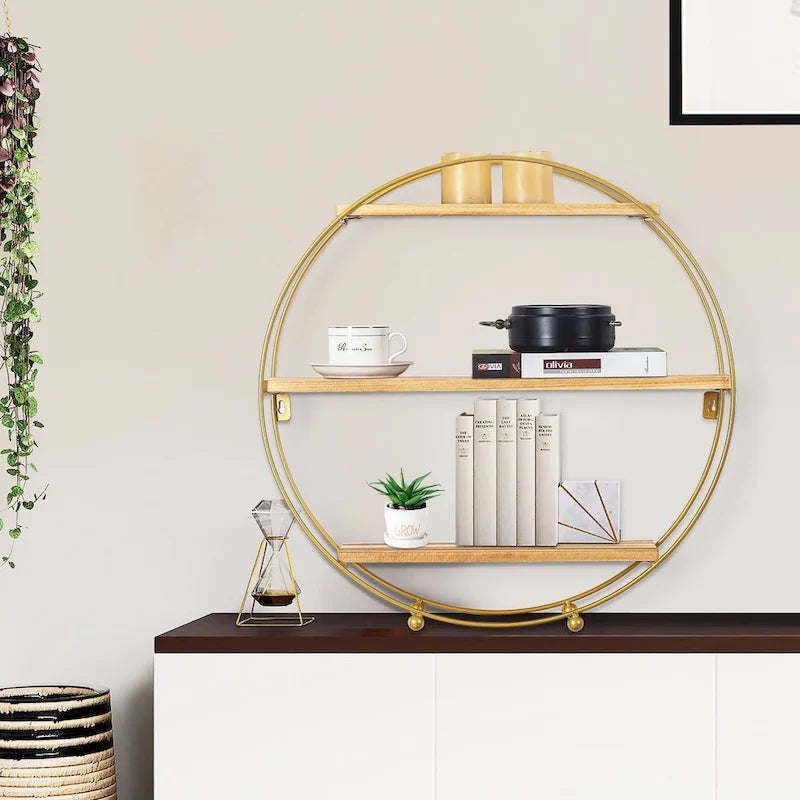 Adeco Multipurpose 3 Tier Round Floating Wall Shelves - 19.6D x 19.6W x 5.3H