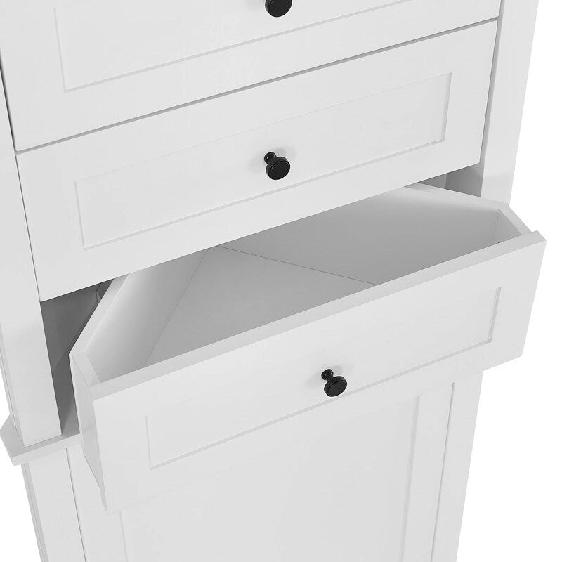 Meuble haut de salle de bain triangulaire blanc avec 3 tiroirs et étagères réglables, en MDF avec finition peinte