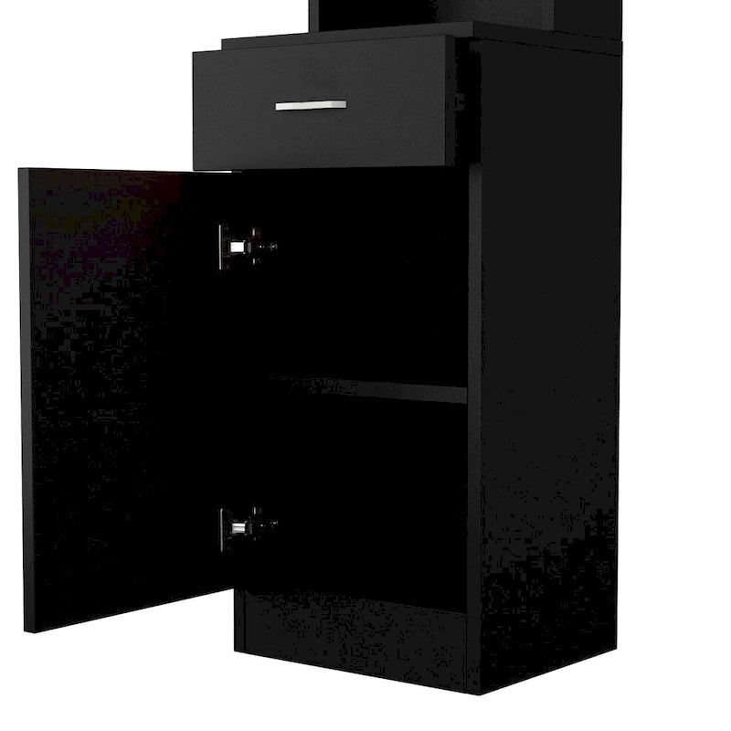 Meuble de Coiffeur sur Pied MDF Noir 5 Compartiments 1 Tiroir 1 Porte
