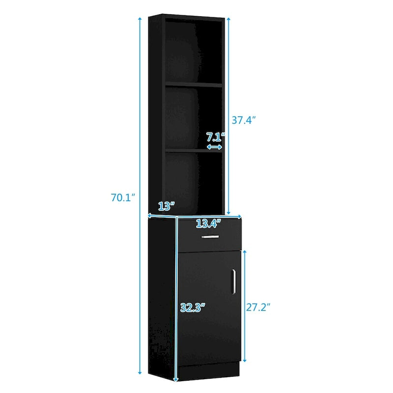 Meuble de Coiffeur sur Pied MDF Noir 5 Compartiments 1 Tiroir 1 Porte