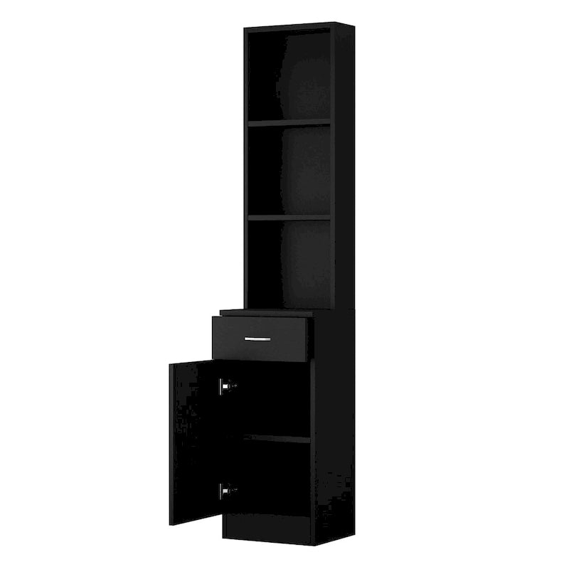 Meuble de Coiffeur sur Pied MDF Noir 5 Compartiments 1 Tiroir 1 Porte