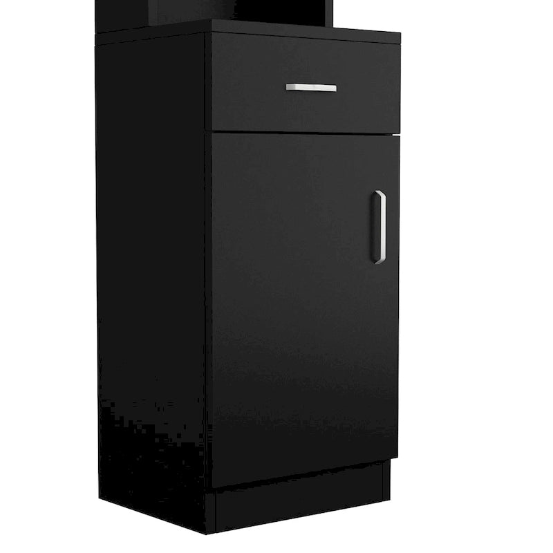 Meuble de Coiffeur sur Pied MDF Noir 5 Compartiments 1 Tiroir 1 Porte