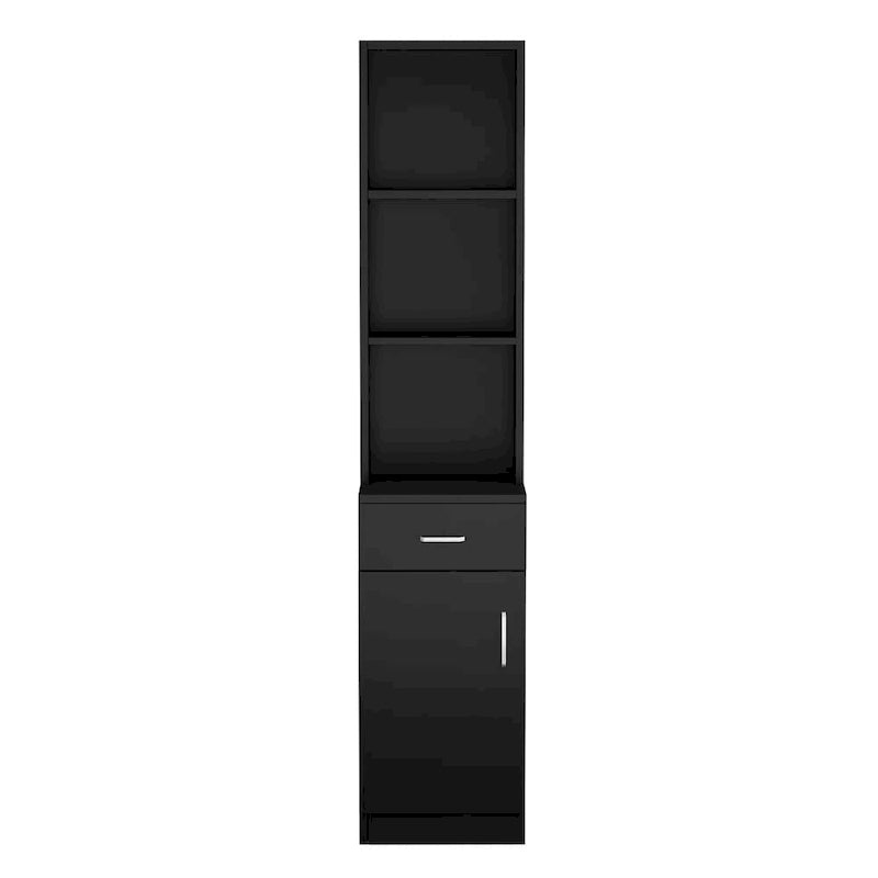 Meuble de Coiffeur sur Pied MDF Noir 5 Compartiments 1 Tiroir 1 Porte