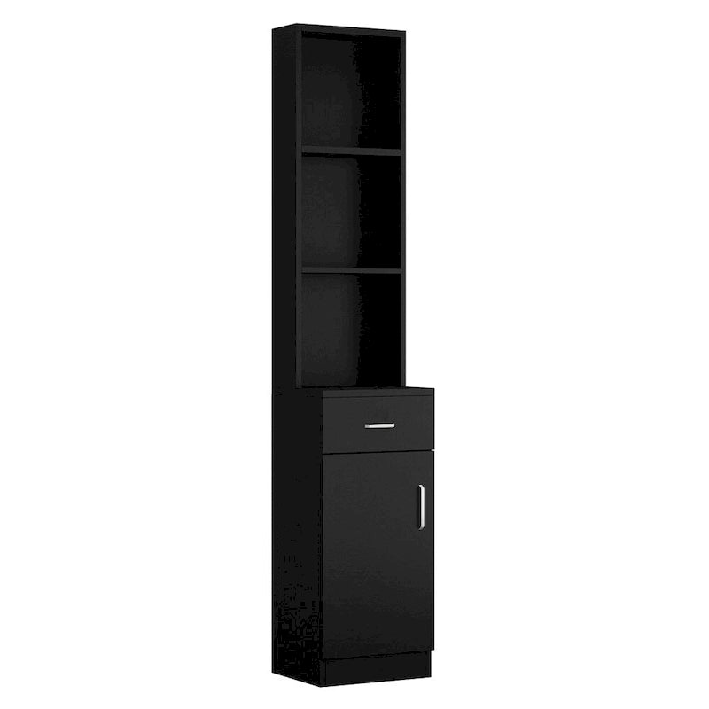 Meuble de Coiffeur sur Pied MDF Noir 5 Compartiments 1 Tiroir 1 Porte