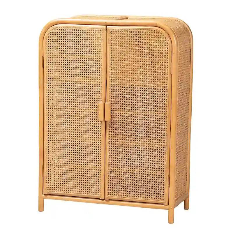 Armoire de rangement 2 portes Curacao Modern Bohemian en rotin miel clair