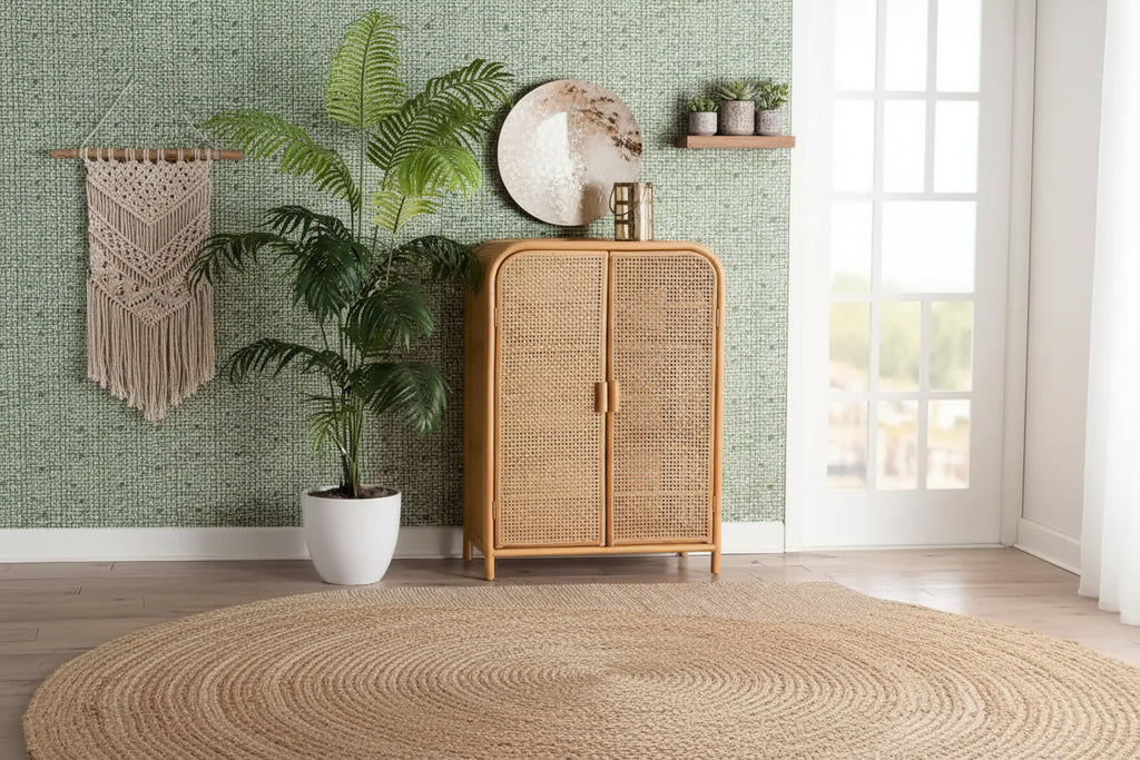 Curacao Modern Bohemian Light Honey Rattan 2-Door Storage Cabinet