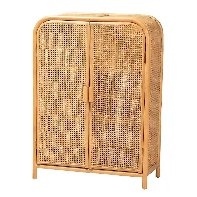 Armoire de rangement 2 portes Curacao Modern Bohemian en rotin miel clair