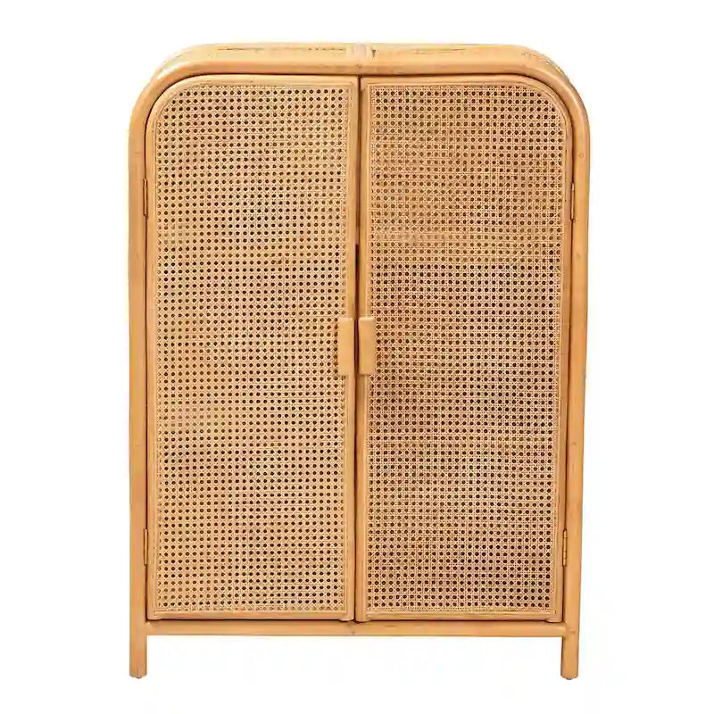 Armoire de rangement 2 portes Curacao Modern Bohemian en rotin miel clair