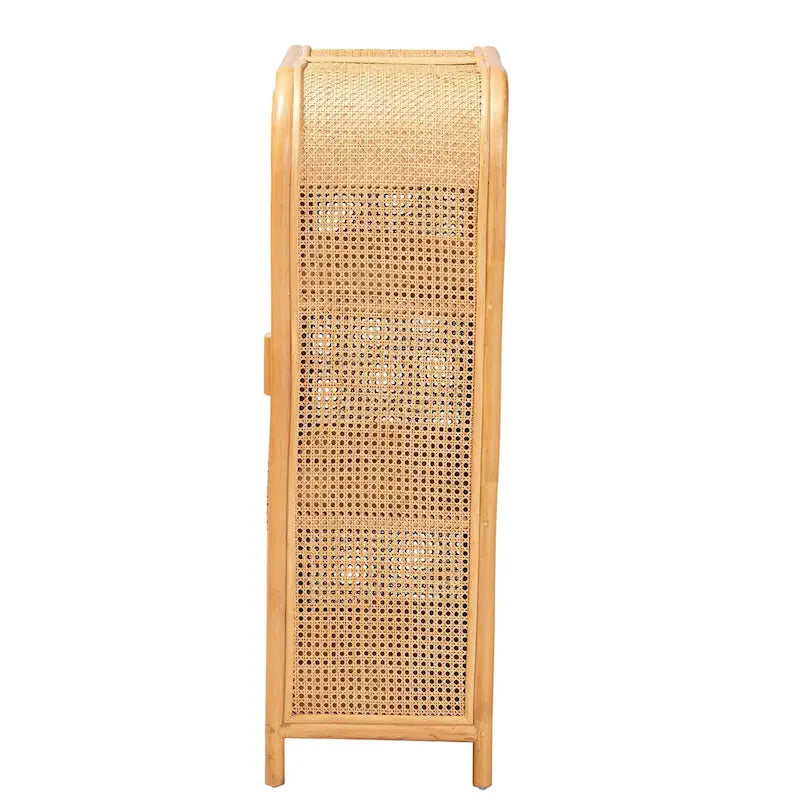 Armoire de rangement 2 portes Curacao Modern Bohemian en rotin miel clair
