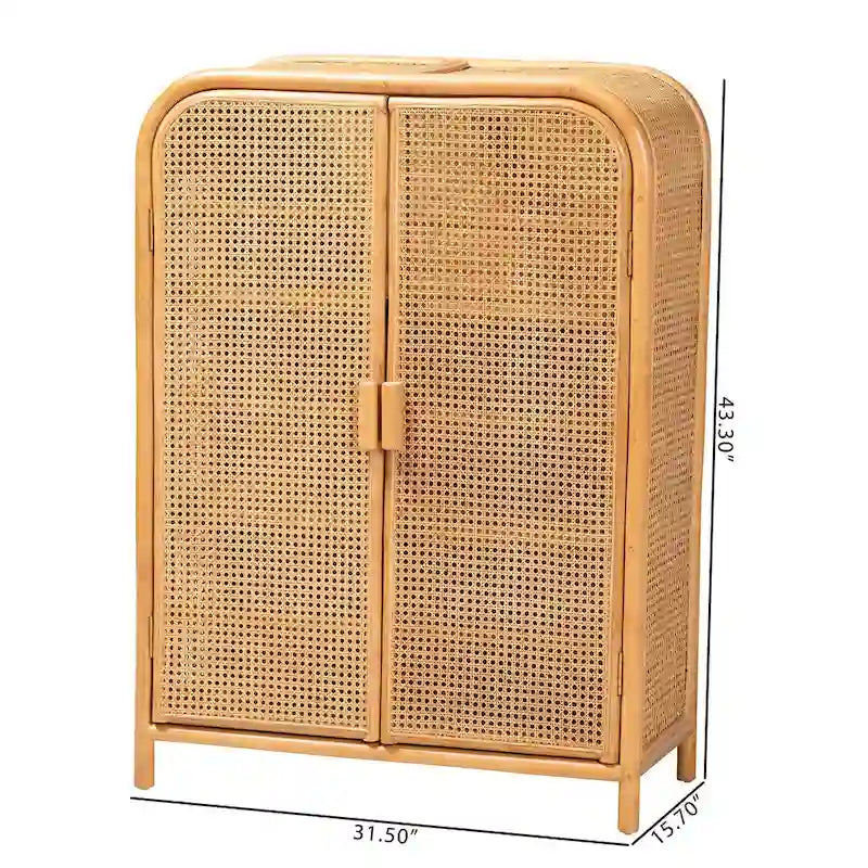 Armoire de rangement 2 portes Curacao Modern Bohemian en rotin miel clair