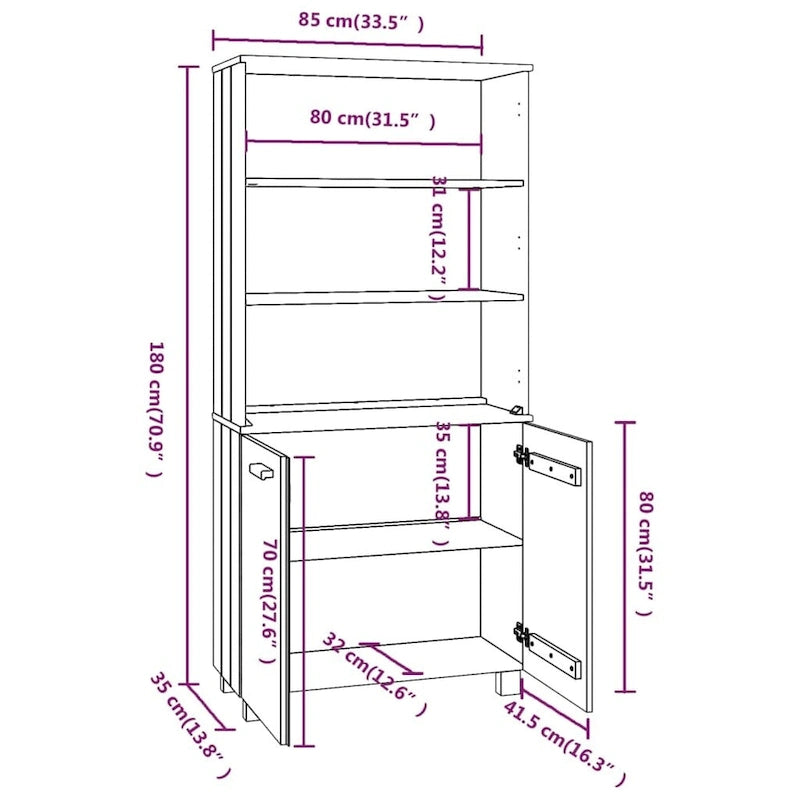 Commode Étagère avec Rangement Étagères Bois Massif Pin - 33.5 x 13.8 x 70.9