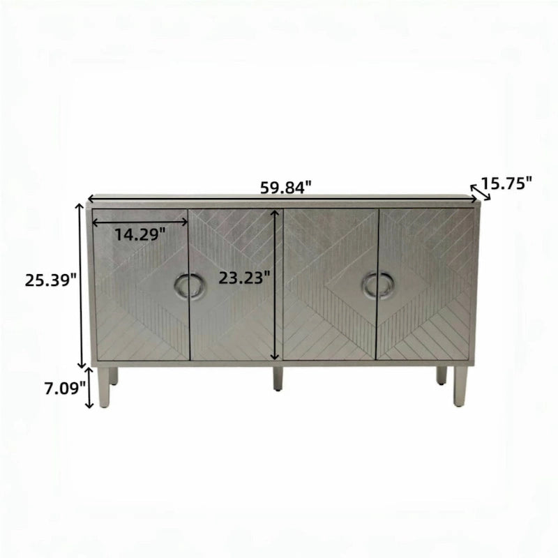 Meuble de rangement 4 portes élégant et fonctionnel avec pieds en pin et MDF, pour salon, chambre et cuisine.