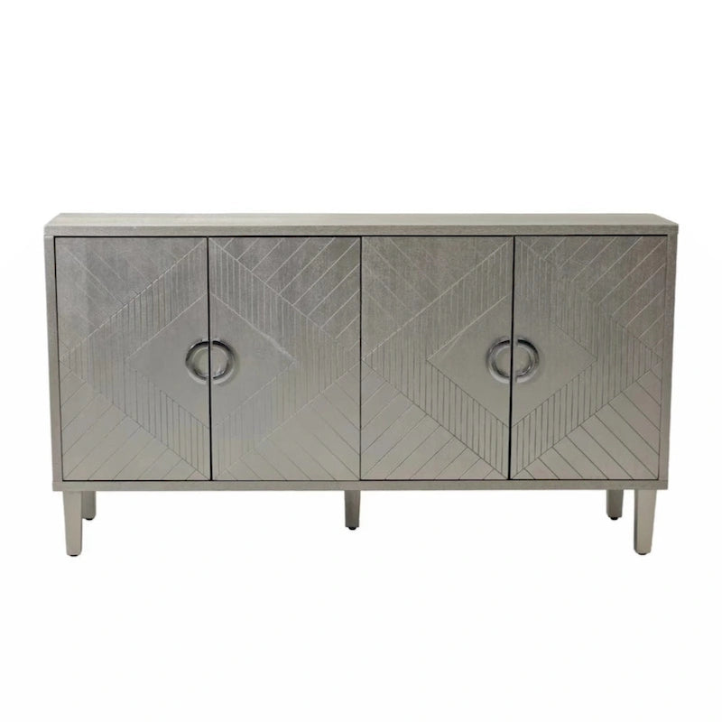 Meuble de rangement 4 portes élégant et fonctionnel avec pieds en pin et MDF, pour salon, chambre et cuisine.
