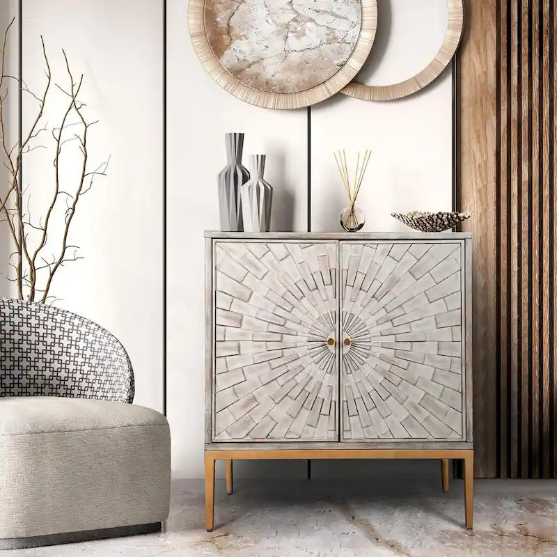 Meuble d'appoint 2 portes en bois style Mid-century Modern - Table basse d'entrée, rangement de chambre, buffet de cuisine, commode - 75 cm