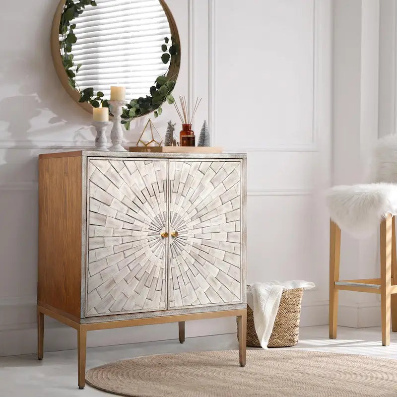 Meuble d'appoint 2 portes en bois style Mid-century Modern - Table basse d'entrée, rangement de chambre, buffet de cuisine, commode - 75 cm