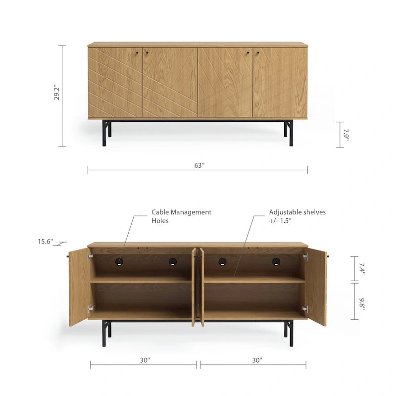 Bahut large de 160 cm avec motif géométrique