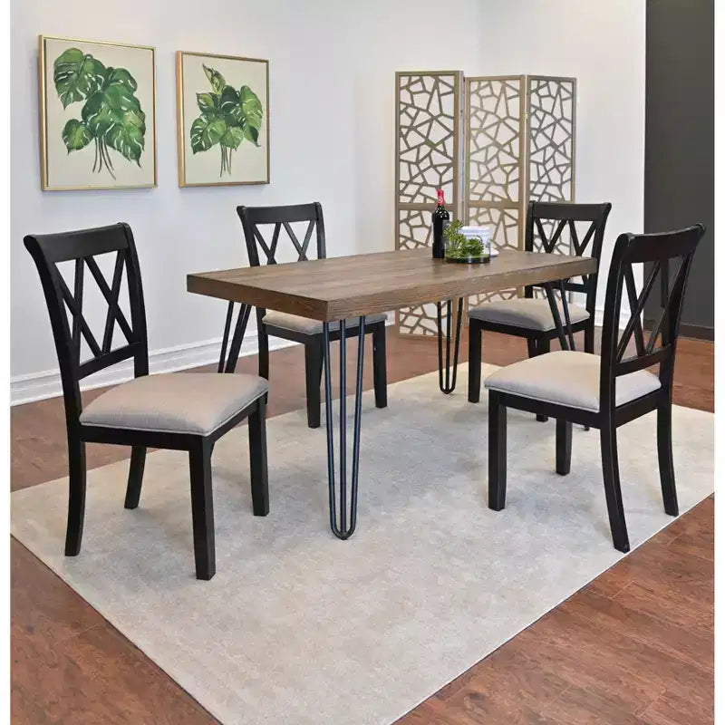 Ensemble de salle à manger Arroyo de Roundhill Furniture, table à manger Hairpin avec 4 chaises à dossier croisé, noir riche, 5 pièces
