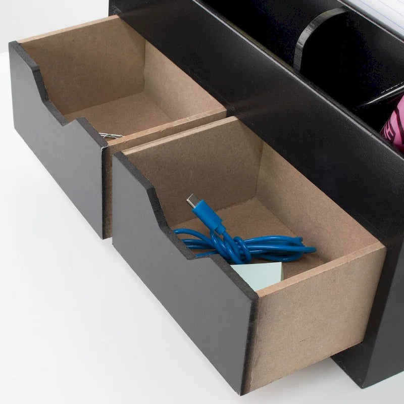 Organisateur de bureau tout-en-un 8 compartiments avec chargeur USB - Noir