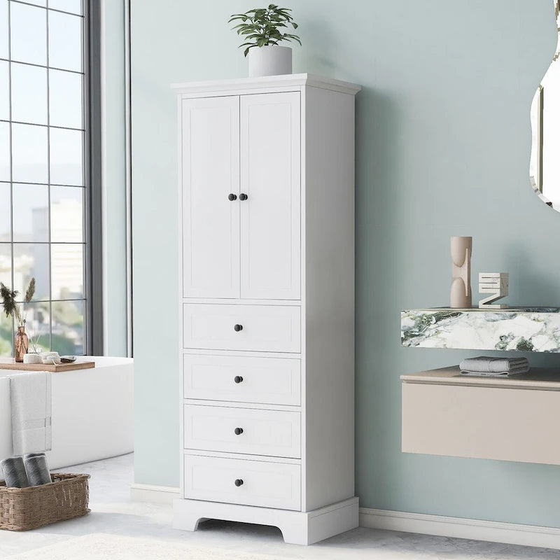 Storage Cabinet with 2 Doors and 4 Drawers for Bathroom, Office, Adjustable Shelf, MDF Board with Painted Finish