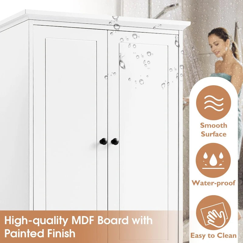 Meuble de rangement avec 2 portes et 4 tiroirs pour salle de bain, bureau, étagère réglable, panneau MDF avec finition peinte