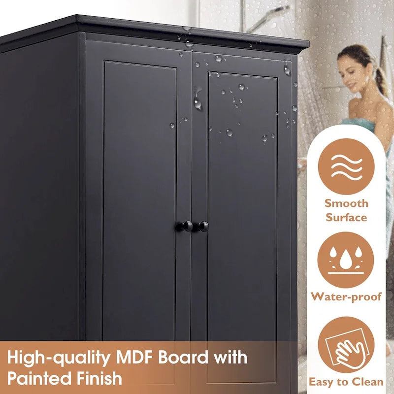 Meuble de rangement avec 2 portes et 4 tiroirs pour salle de bain, bureau, étagère réglable, panneau MDF avec finition peinte