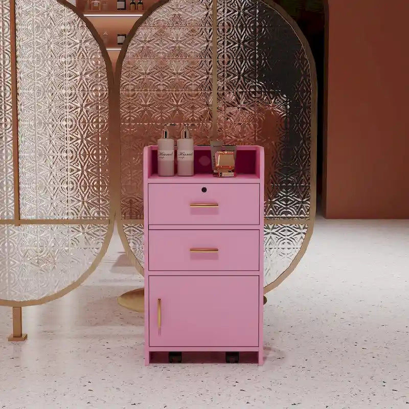 Meuble de rangement pour salon de beauté avec serrure, support pour sèche-cheveux, tiroir pour matériel de coiffure