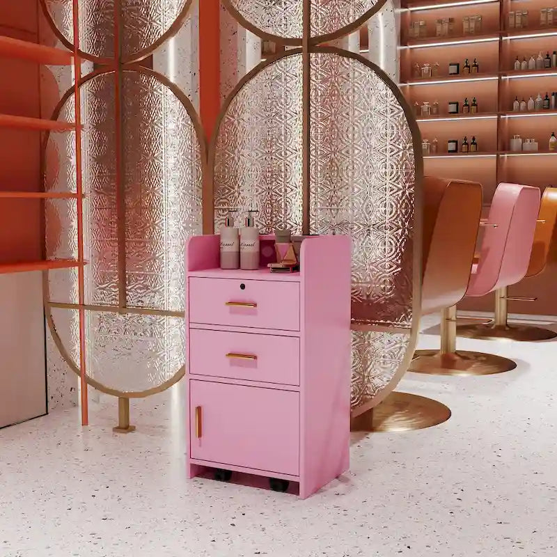 Meuble de rangement pour salon de beauté avec serrure, support pour sèche-cheveux, tiroir pour matériel de coiffure