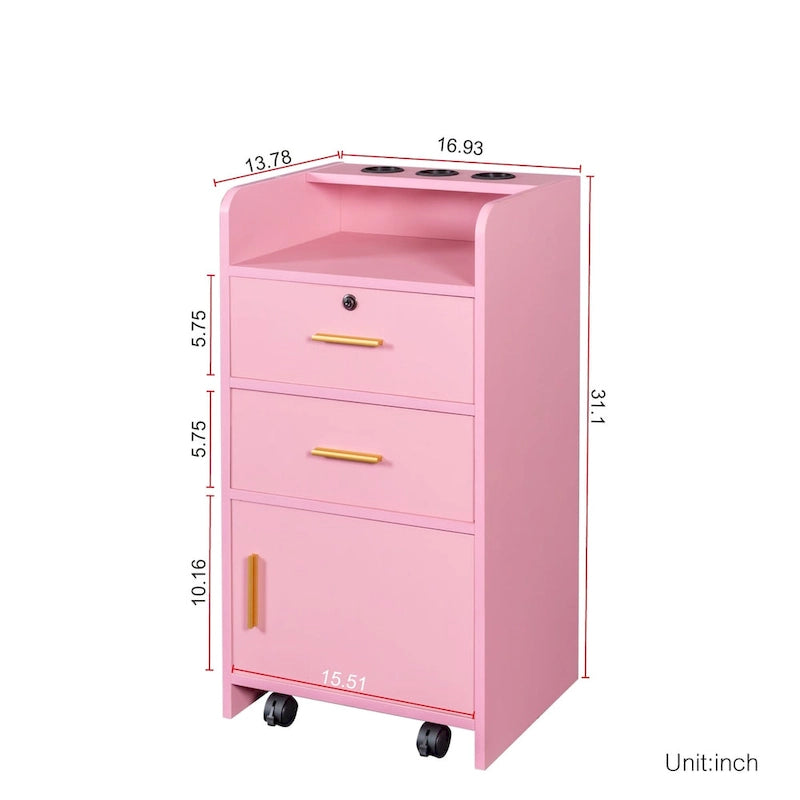 Meuble de rangement pour salon de beauté avec serrure, support pour sèche-cheveux, tiroir pour matériel de coiffure