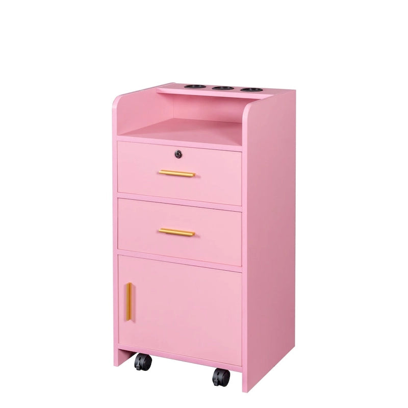 Meuble de rangement pour salon de beauté avec serrure, support pour sèche-cheveux, tiroir pour matériel de coiffure