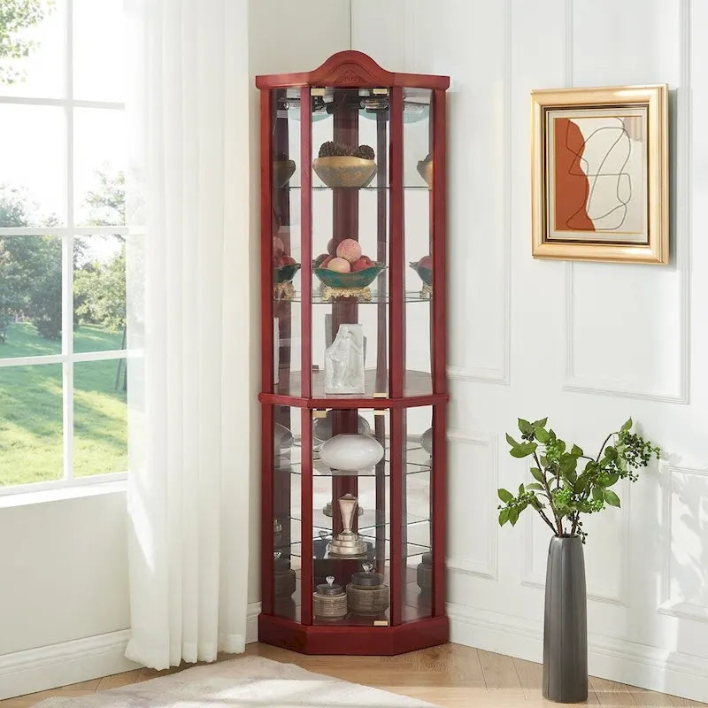 Meuble à vin avec étagères en verre réglables et décorations sculptées
