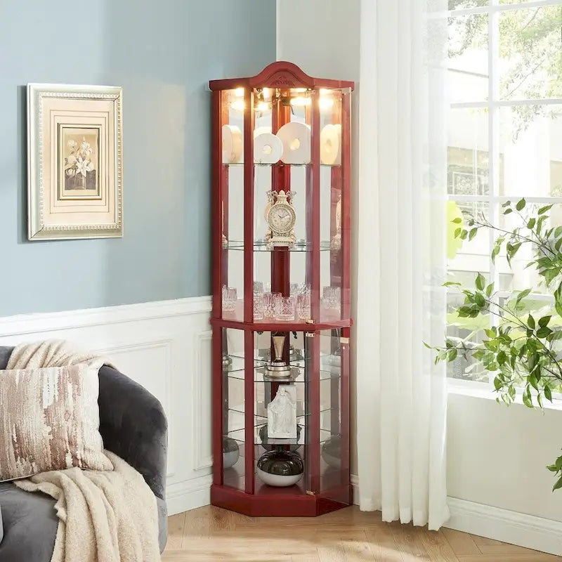 Meuble à vin avec étagères en verre réglables et décorations sculptées