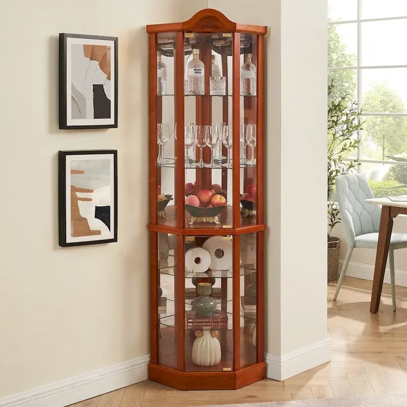Meuble à vin avec étagères en verre réglables et décorations sculptées