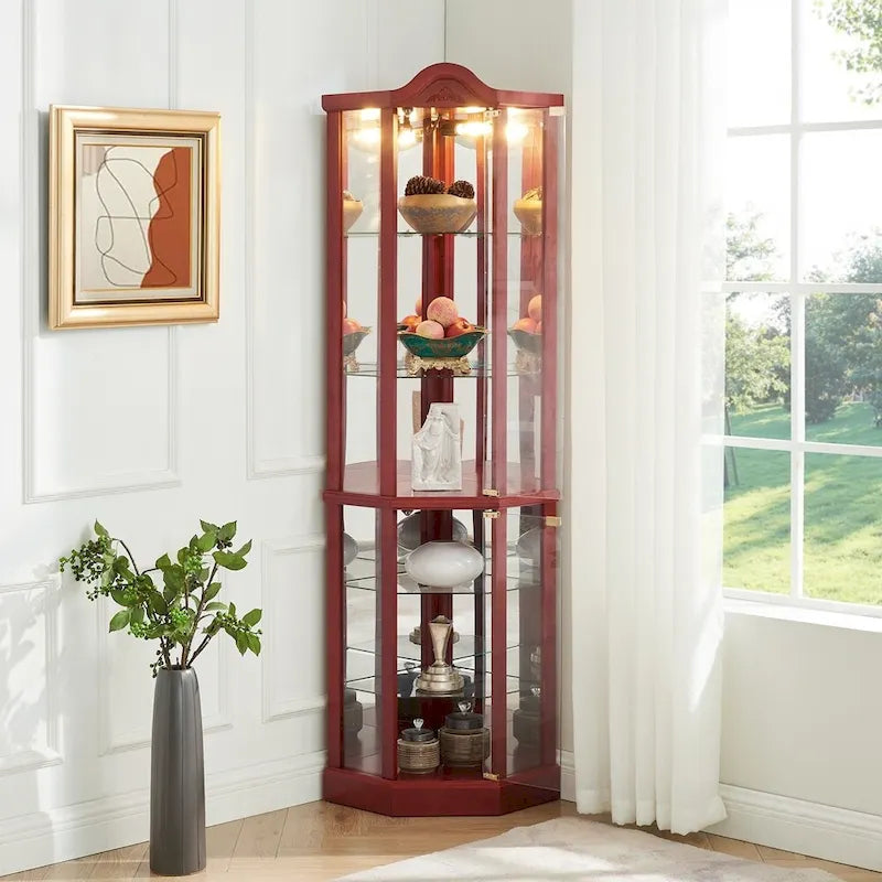 Meuble à vin avec étagères en verre réglables et décorations sculptées