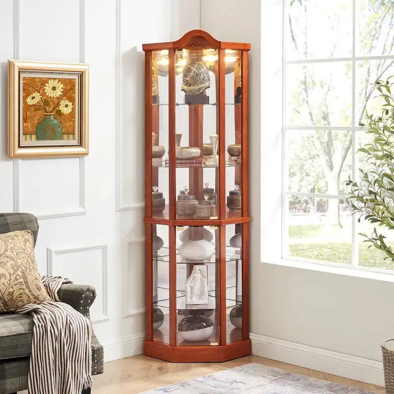 Meuble à vin avec étagères en verre réglables et décorations sculptées