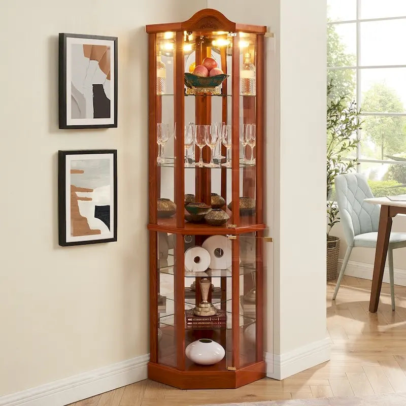 Meuble à vin avec étagères en verre réglables et décorations sculptées