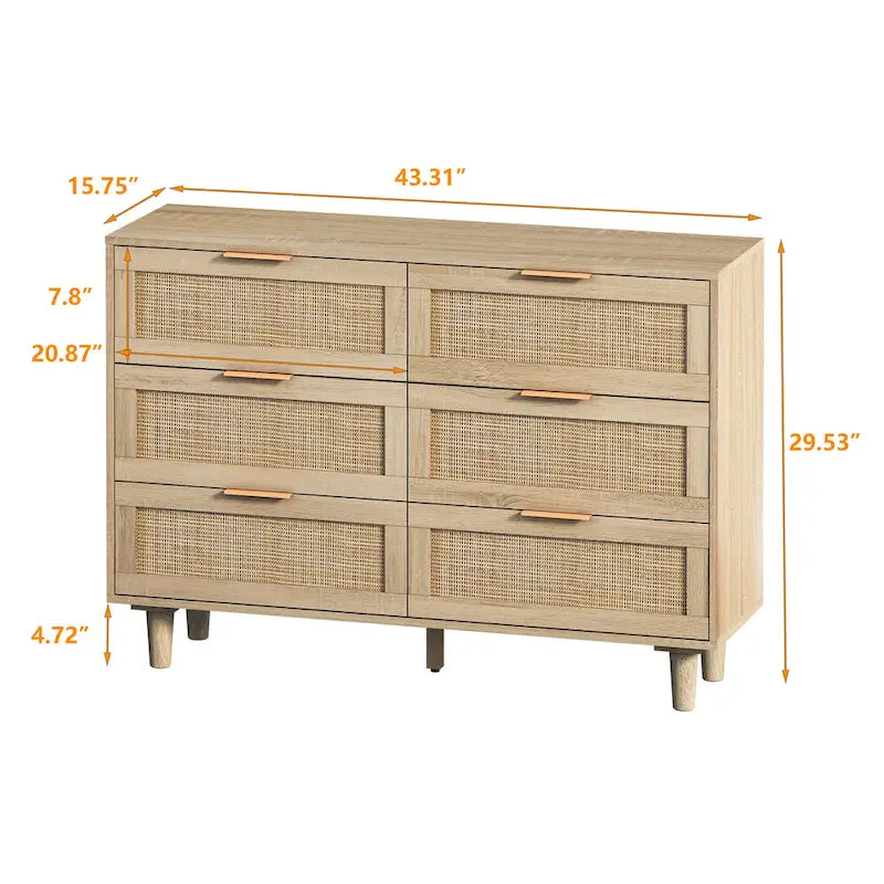 43.316-Meuble de rangement à tiroirs en rotin, pour chambre, salon, naturel