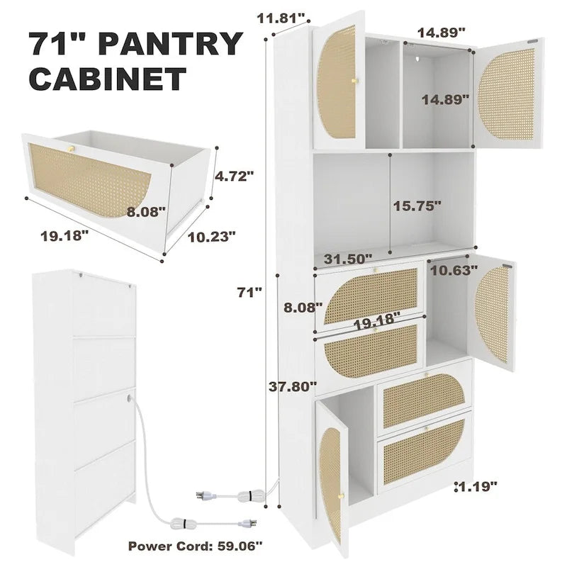 Meuble de rangement avec portes en rotin, Armoire haute sur pieds