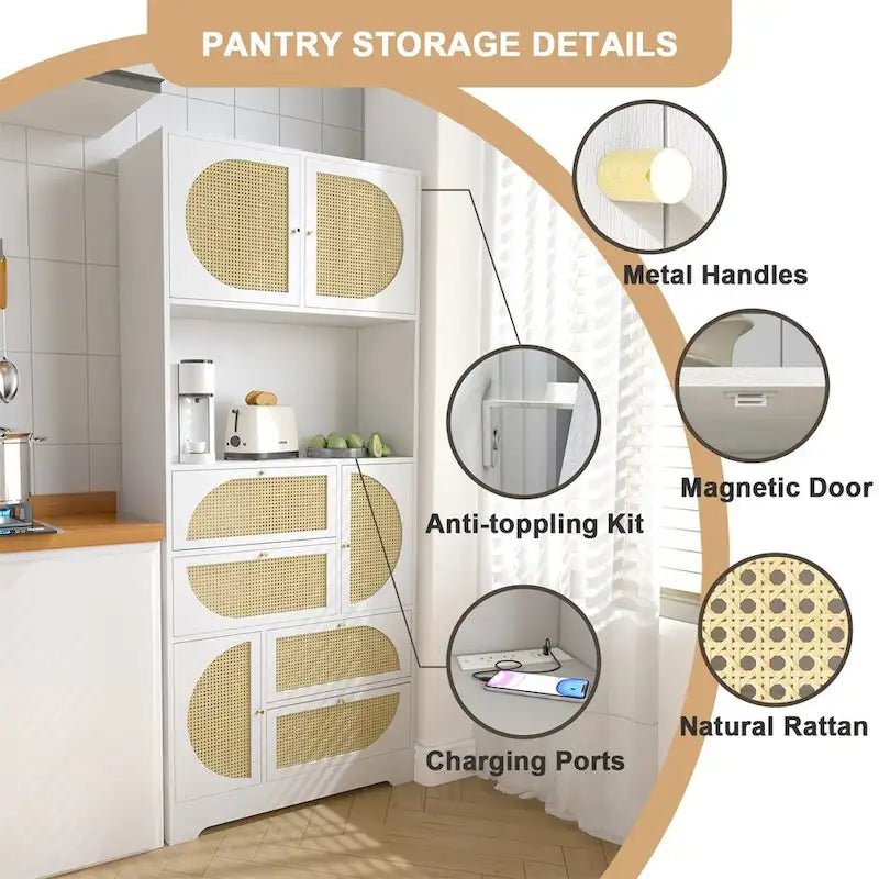 Meuble de rangement avec portes en rotin, Armoire haute sur pieds