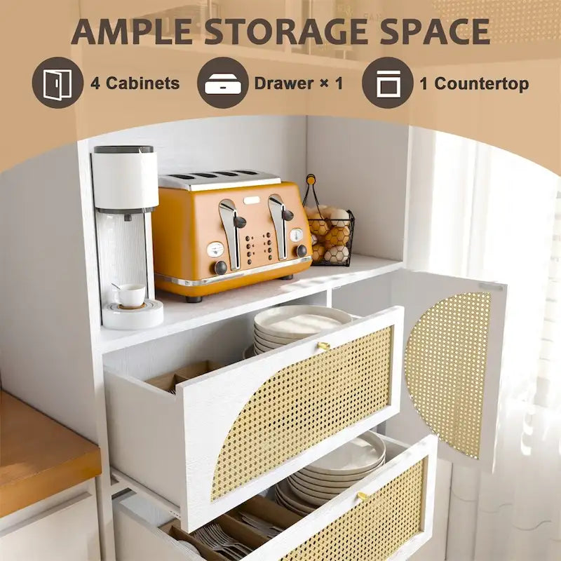 Meuble de rangement avec portes en rotin, Armoire haute sur pieds
