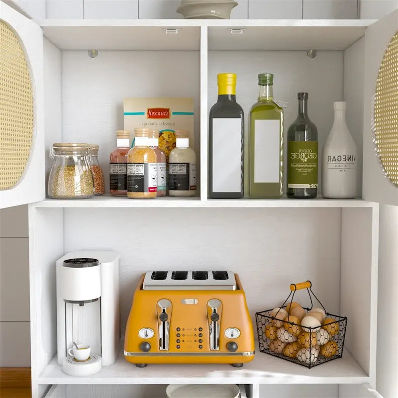 Meuble de rangement avec portes en rotin, Armoire haute sur pieds