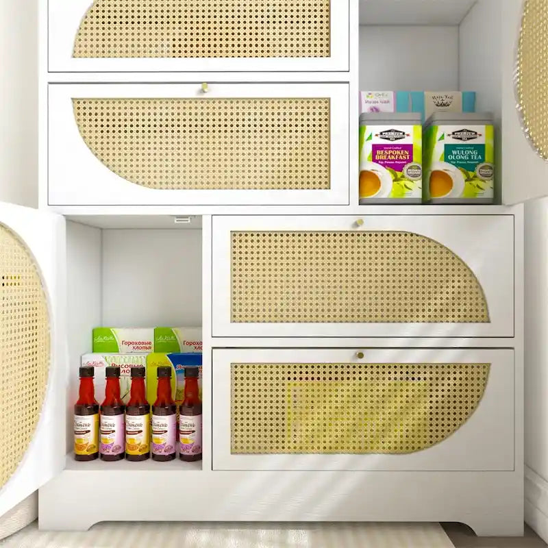 Meuble de rangement avec portes en rotin, Armoire haute sur pieds