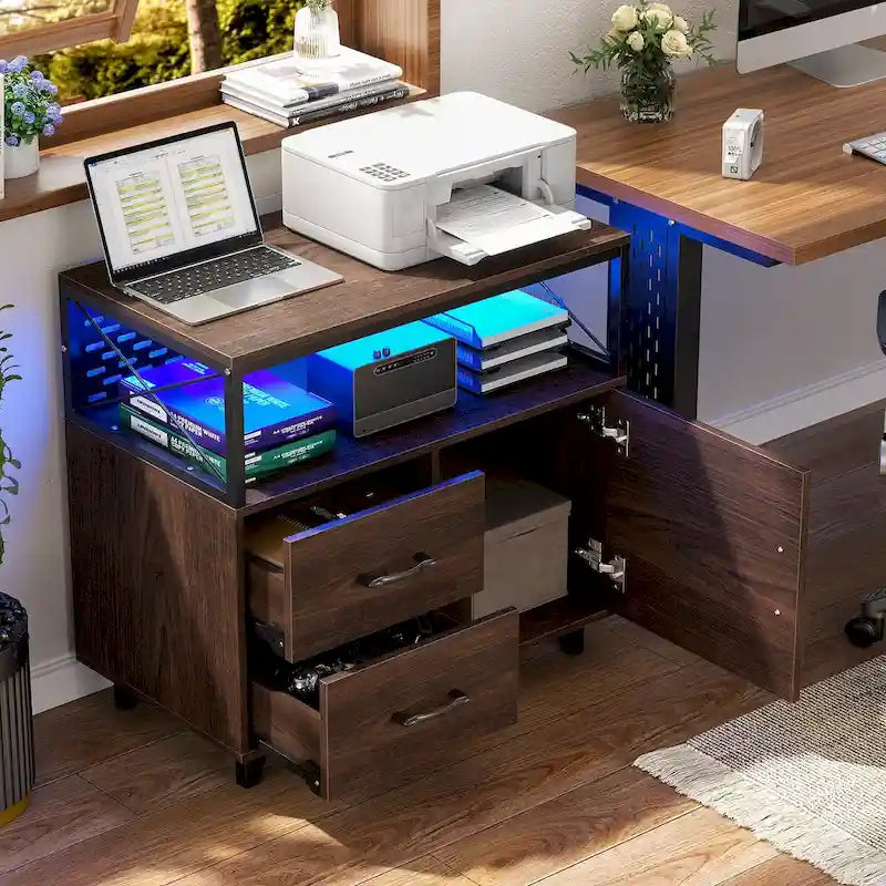 Bahut Meuble de Rangement Classeur avec Tiroirs et Port USB