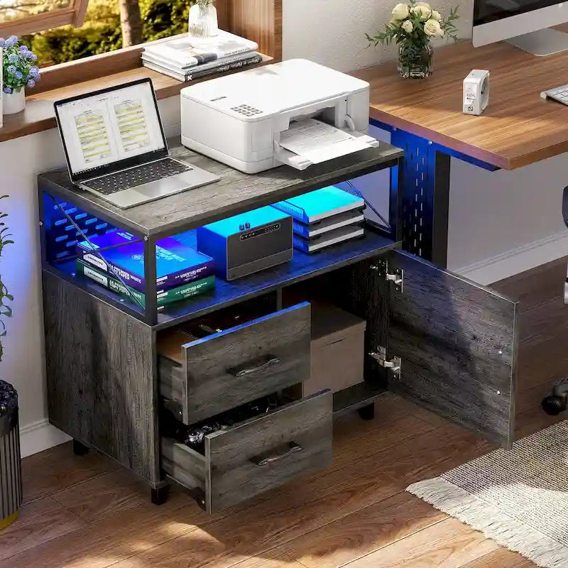 Bahut Meuble de Rangement Classeur avec Tiroirs et Port USB