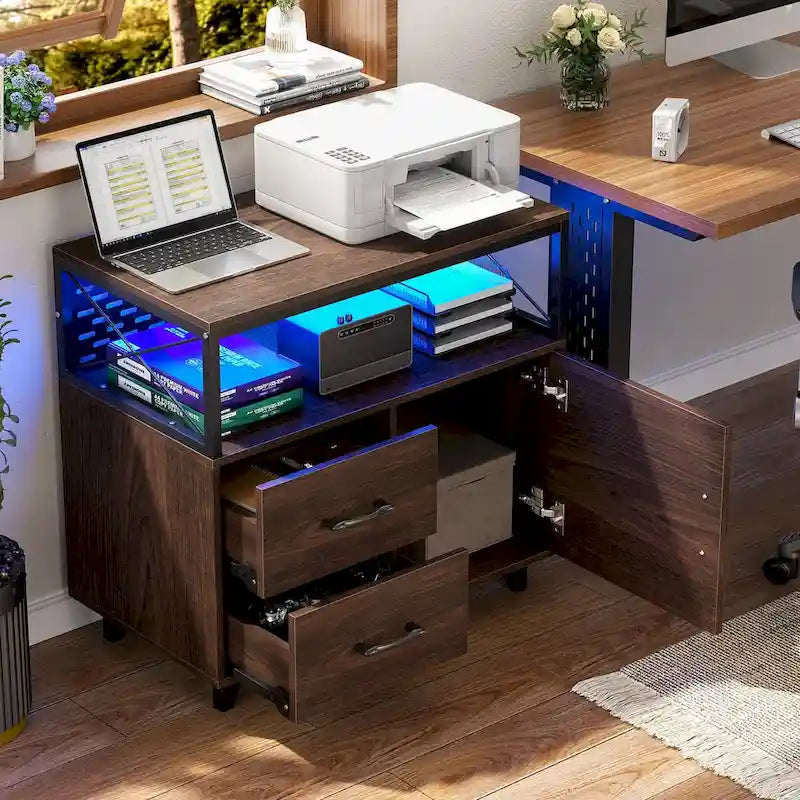 Bahut Meuble de Rangement Classeur avec Tiroirs et Port USB